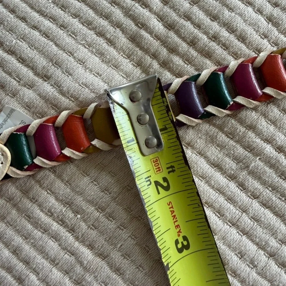 Braided Woven Belt Womens XL 47in Multi-Color Bonded Leather Boho Eclectic